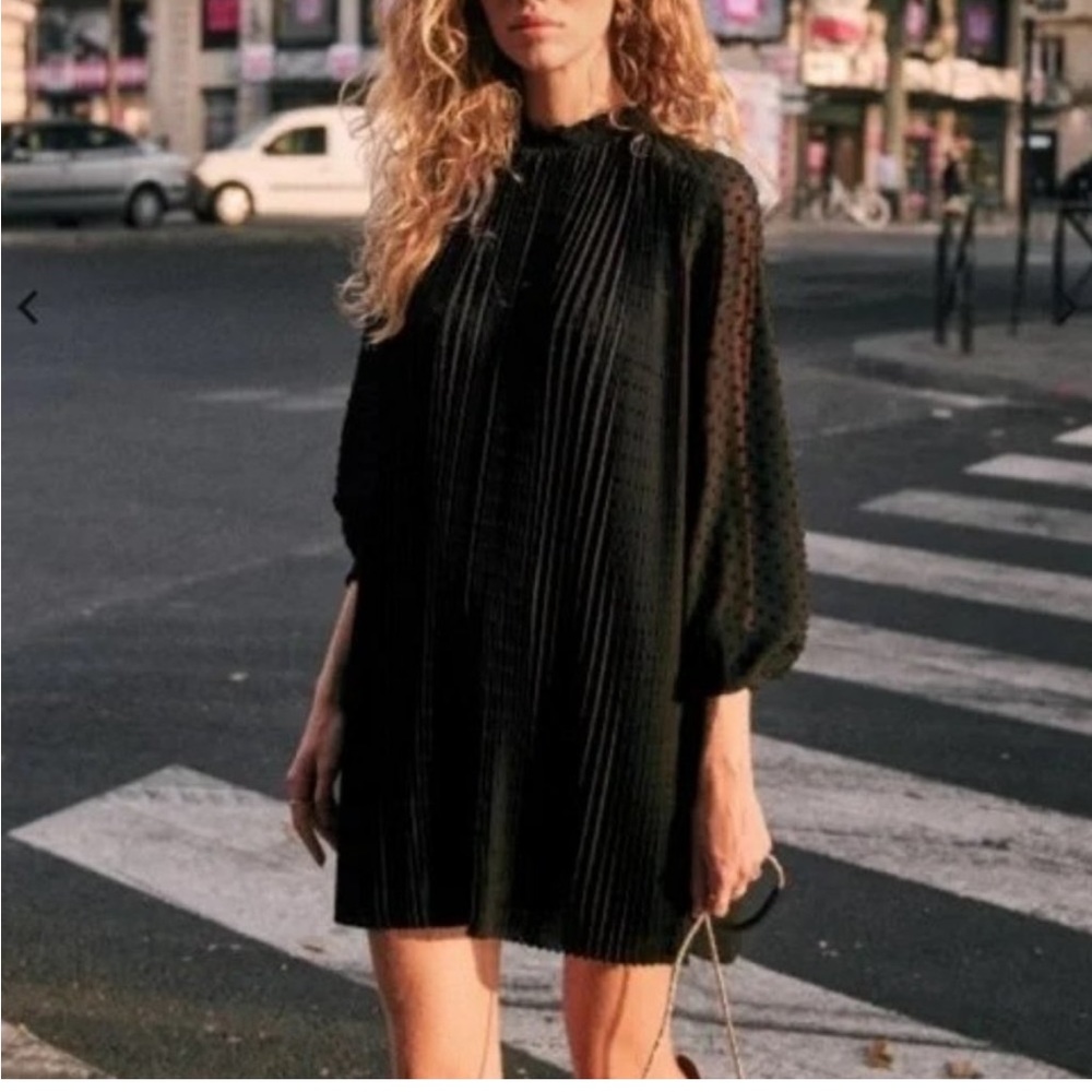 Sezane Armance Pleated plumetis chiffon dress EU 38
